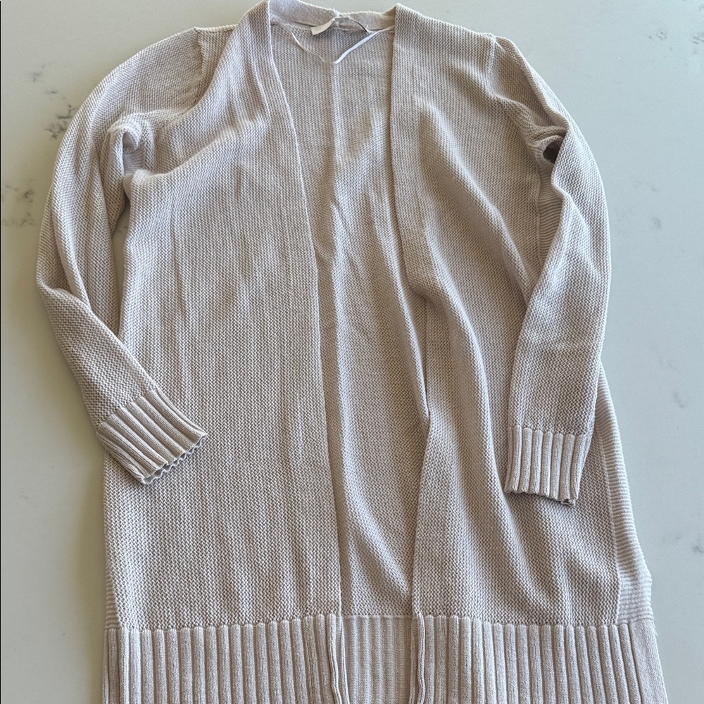LOFT Open Front Lightweight Ribbed Trim Cardigan